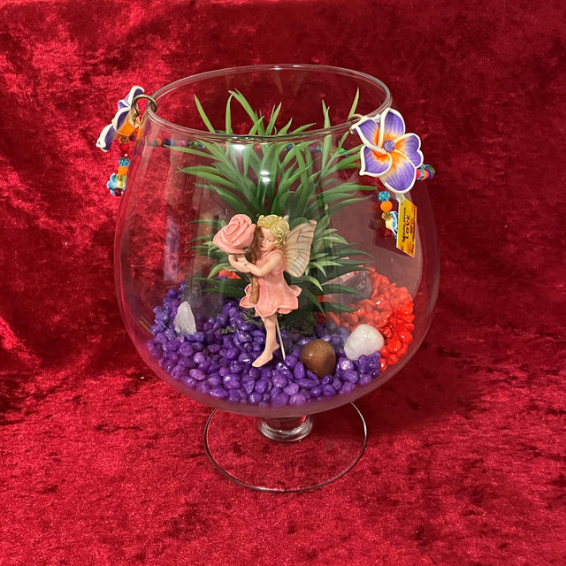 Glass Flute Artificial Plant & Crystal Terrarium