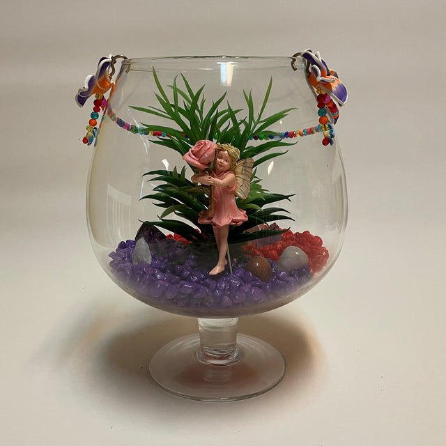 Glass Flute Artificial Plant & Crystal Terrarium