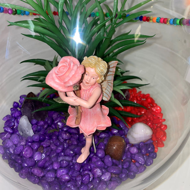 Glass Flute Artificial Plant & Crystal Terrarium