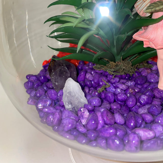 Glass Flute Artificial Plant & Crystal Terrarium