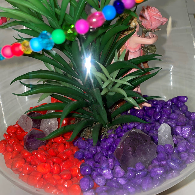 Glass Flute Artificial Plant & Crystal Terrarium