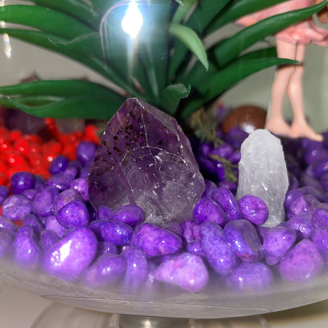 Glass Flute Artificial Plant & Crystal Terrarium