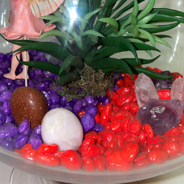 Glass Flute Artificial Plant & Crystal Terrarium