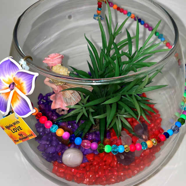 Glass Flute Artificial Plant & Crystal Terrarium