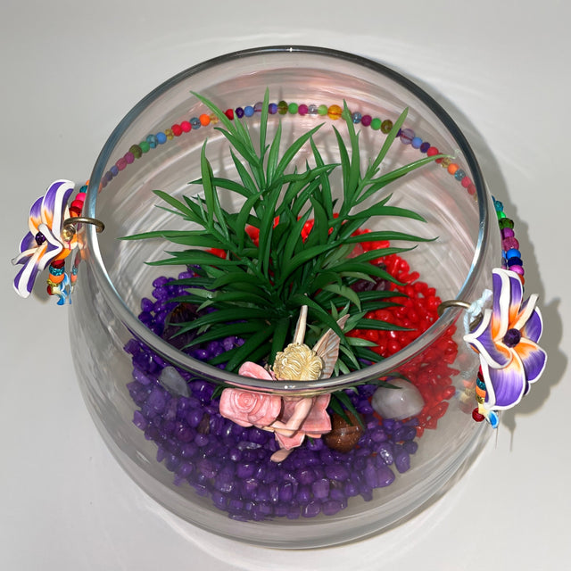 Glass Flute Artificial Plant & Crystal Terrarium