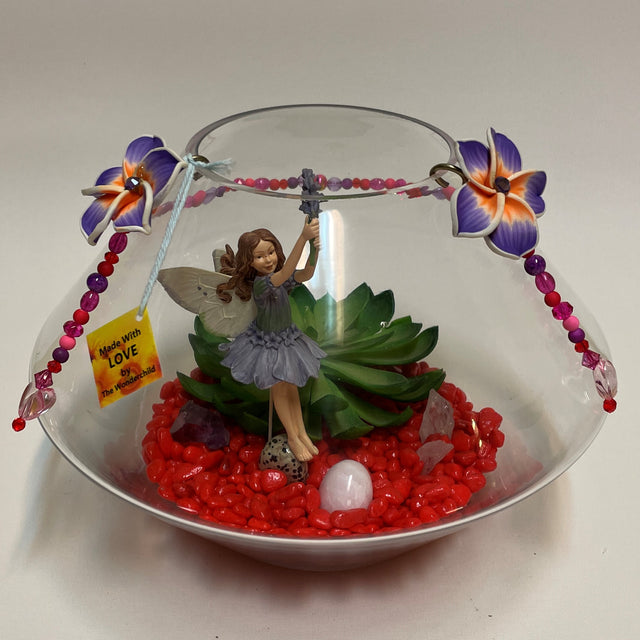 Artificial Plant & Crystal Terrarium with Flower Fairy