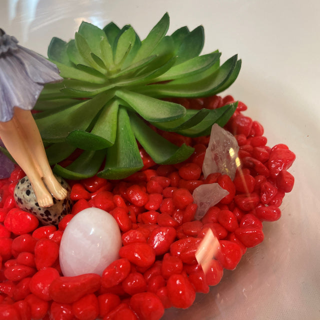 Artificial Plant & Crystal Terrarium with Flower Fairy