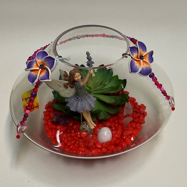 Artificial Plant & Crystal Terrarium with Flower Fairy