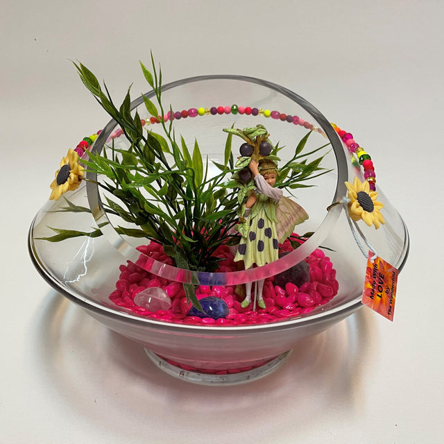 Artificial Plant & Crystal Terrarium with Flower Fairy