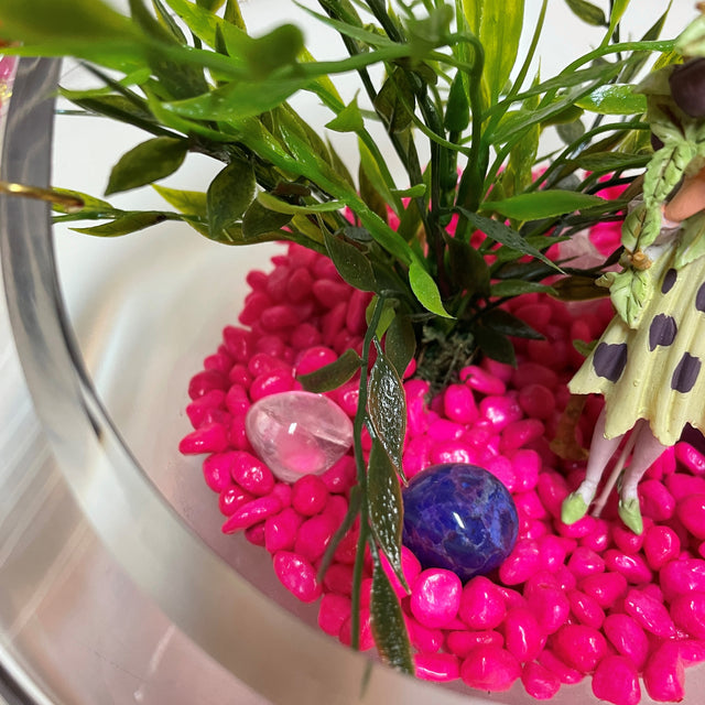Artificial Plant & Crystal Terrarium with Flower Fairy