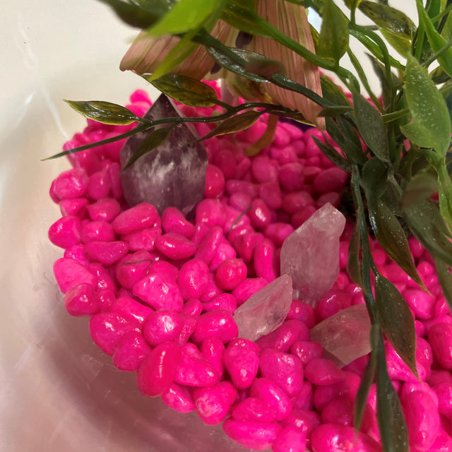 Artificial Plant & Crystal Terrarium with Flower Fairy
