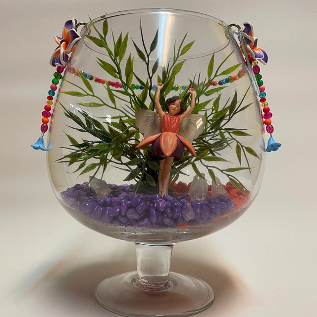 Glass Flute Artificial Plant & Crystal Terrarium