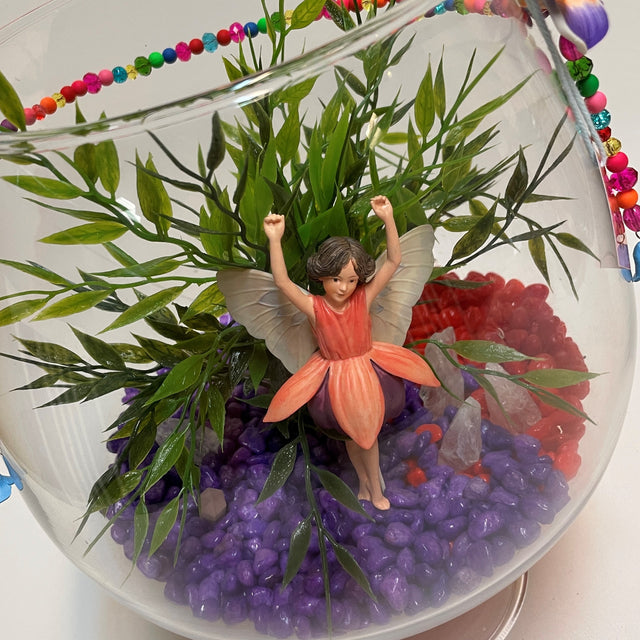 Glass Flute Artificial Plant & Crystal Terrarium