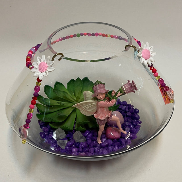 Artificial Plant & Crystal Terrarium with Flower Fairy