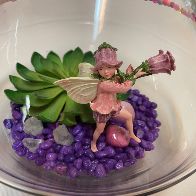 Artificial Plant & Crystal Terrarium with Flower Fairy