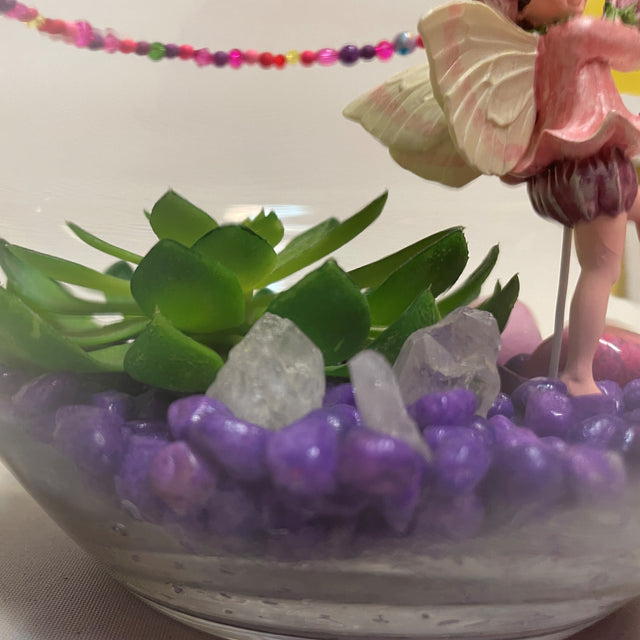 Artificial Plant & Crystal Terrarium with Flower Fairy