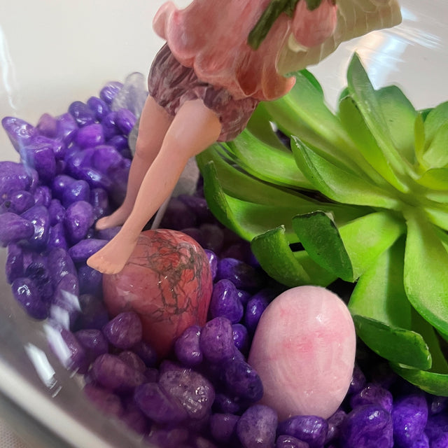 Artificial Plant & Crystal Terrarium with Flower Fairy