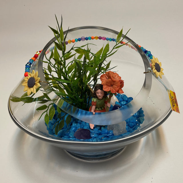 Artificial Plant & Crystal Terrarium with Flower Fairy