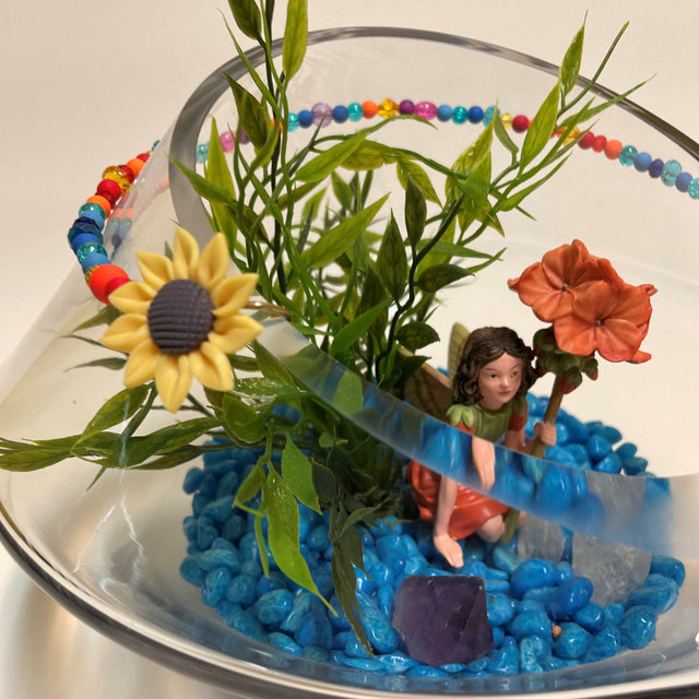 Artificial Plant & Crystal Terrarium with Flower Fairy