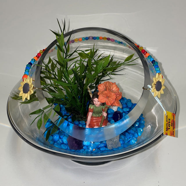 Artificial Plant & Crystal Terrarium with Flower Fairy