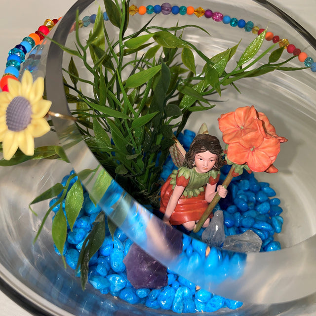 Artificial Plant & Crystal Terrarium with Flower Fairy