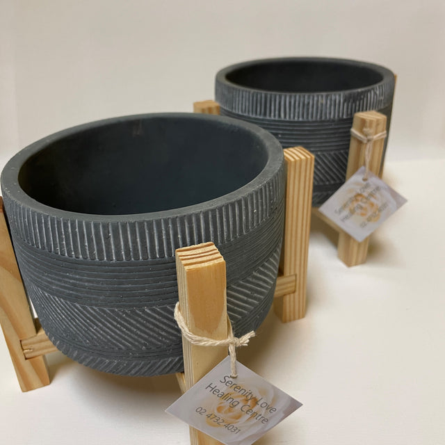 Ceramic Pots in Wooden Holders