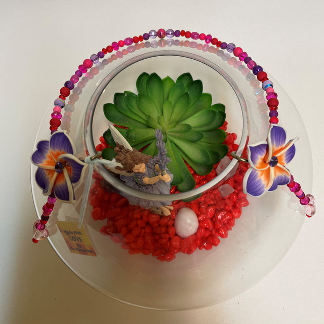 Artificial Plant & Crystal Terrarium with Flower Fairy