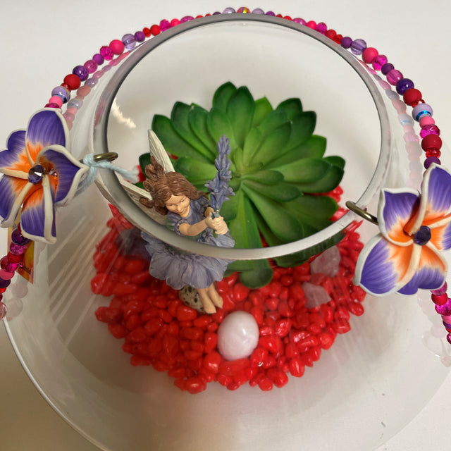 Artificial Plant & Crystal Terrarium with Flower Fairy