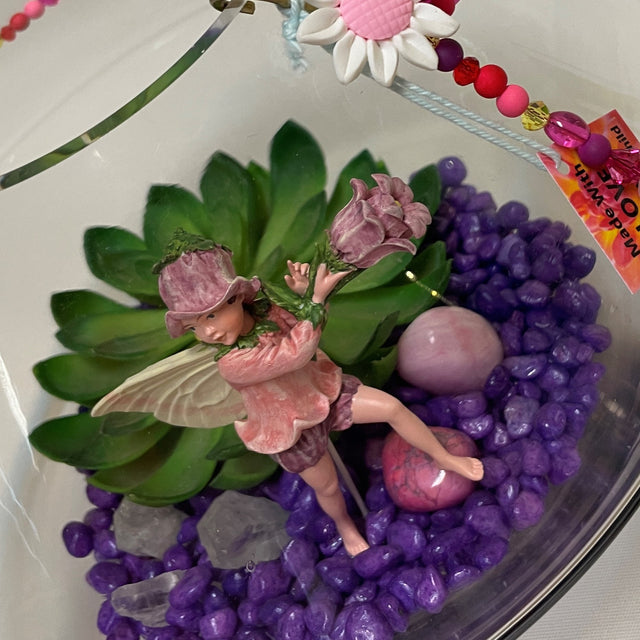 Artificial Plant & Crystal Terrarium with Flower Fairy