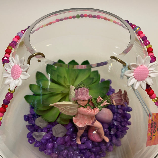 Artificial Plant & Crystal Terrarium with Flower Fairy