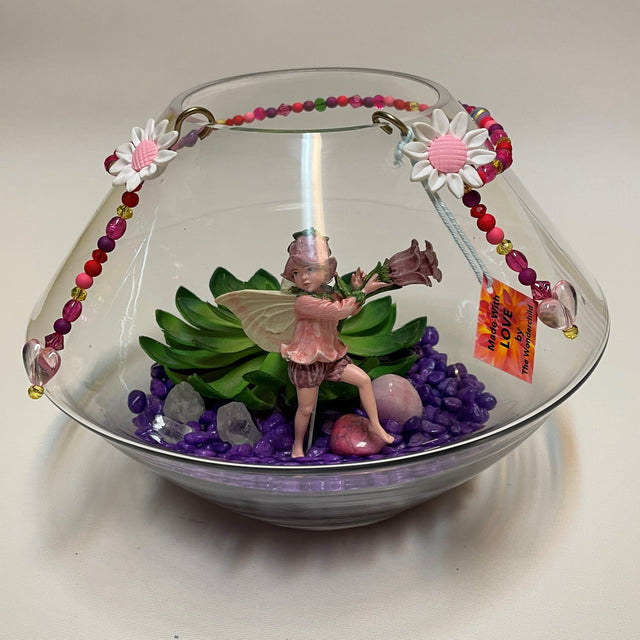 Artificial Plant & Crystal Terrarium with Flower Fairy